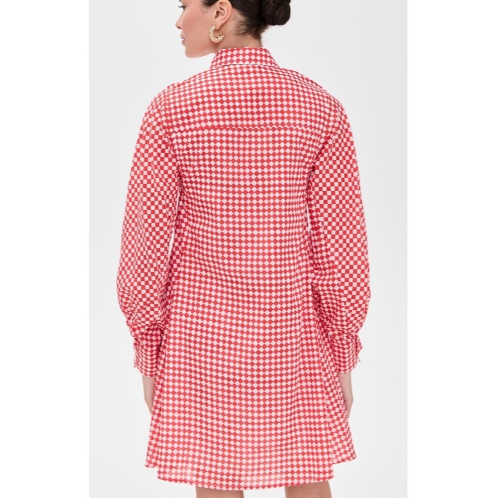 Ro's Garden Chloe Short Long Sleeve Dress Red White Check Print Pockets S